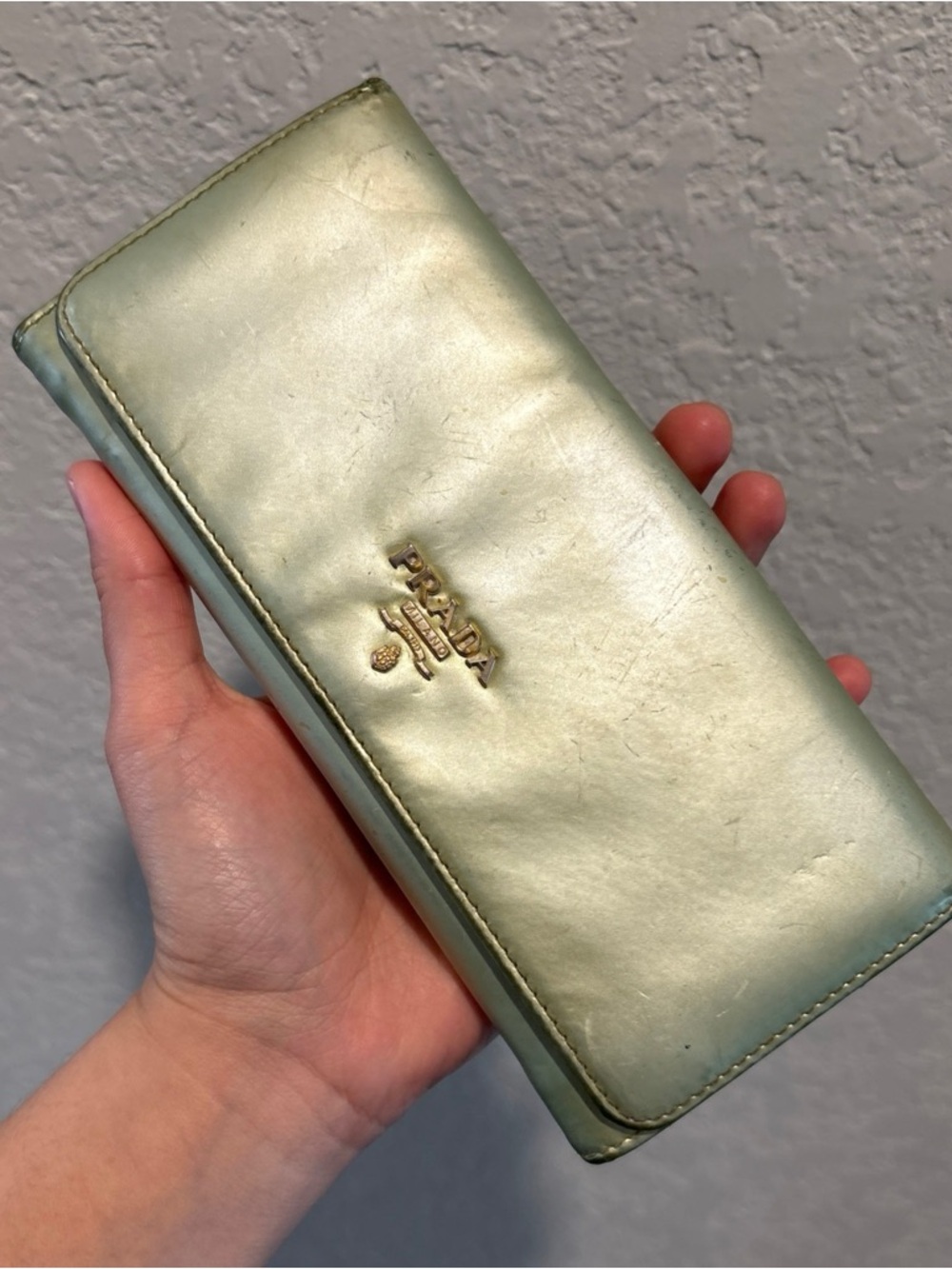 Prada Light Green Patent Leather Long Continental Snap Wallet with Gold Logo - Picture 15 of 15